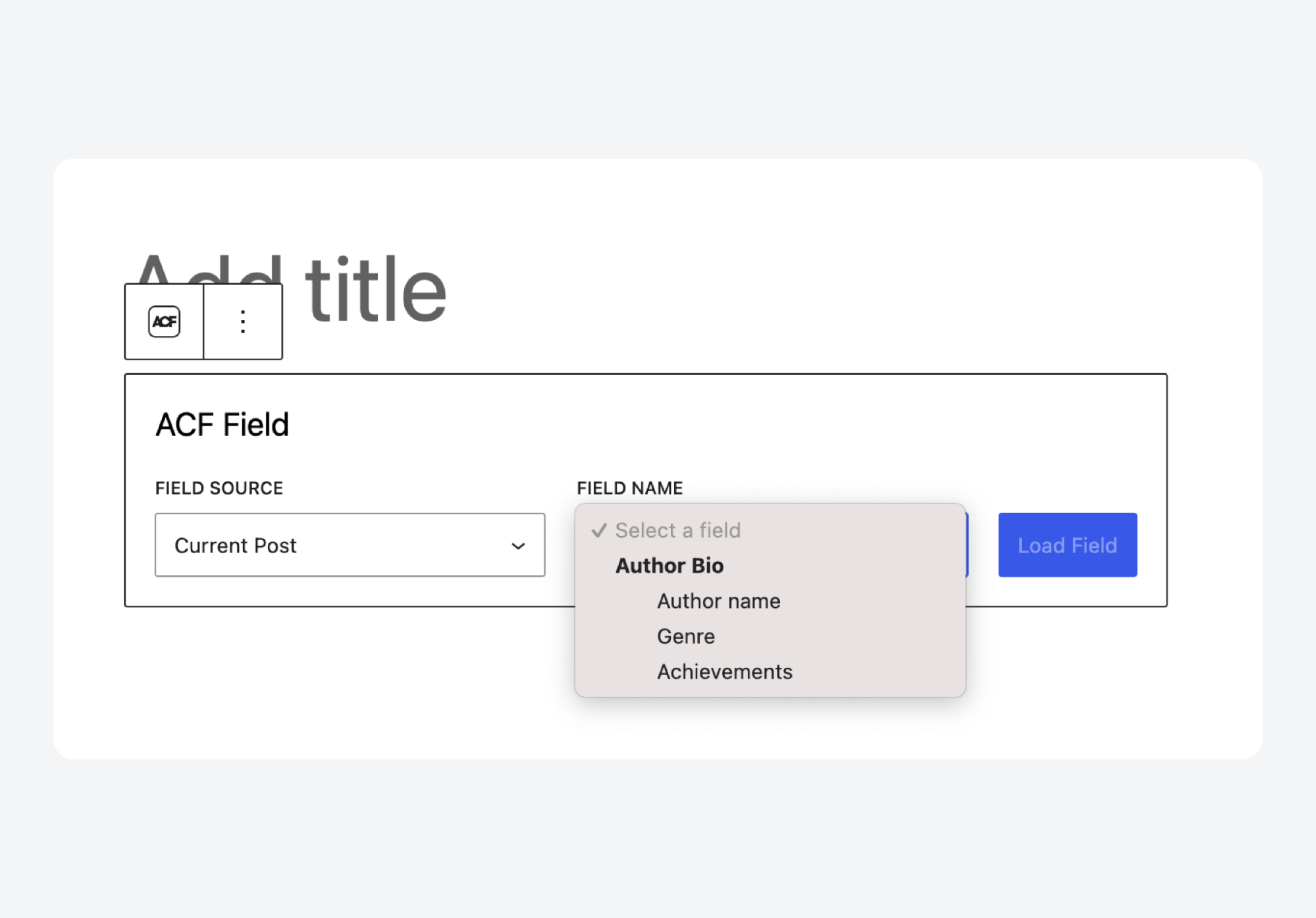Selecting a target field for Blocks for ACF Fields