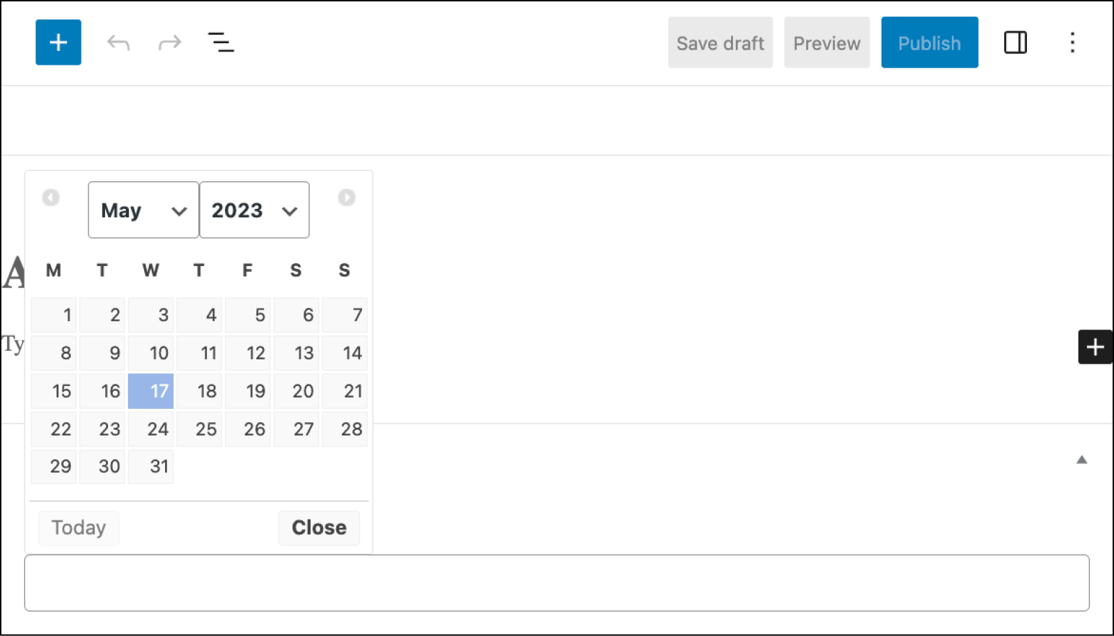 Clicking on the field opens a calendar, allowing the content editor to easily choose the correct date.
