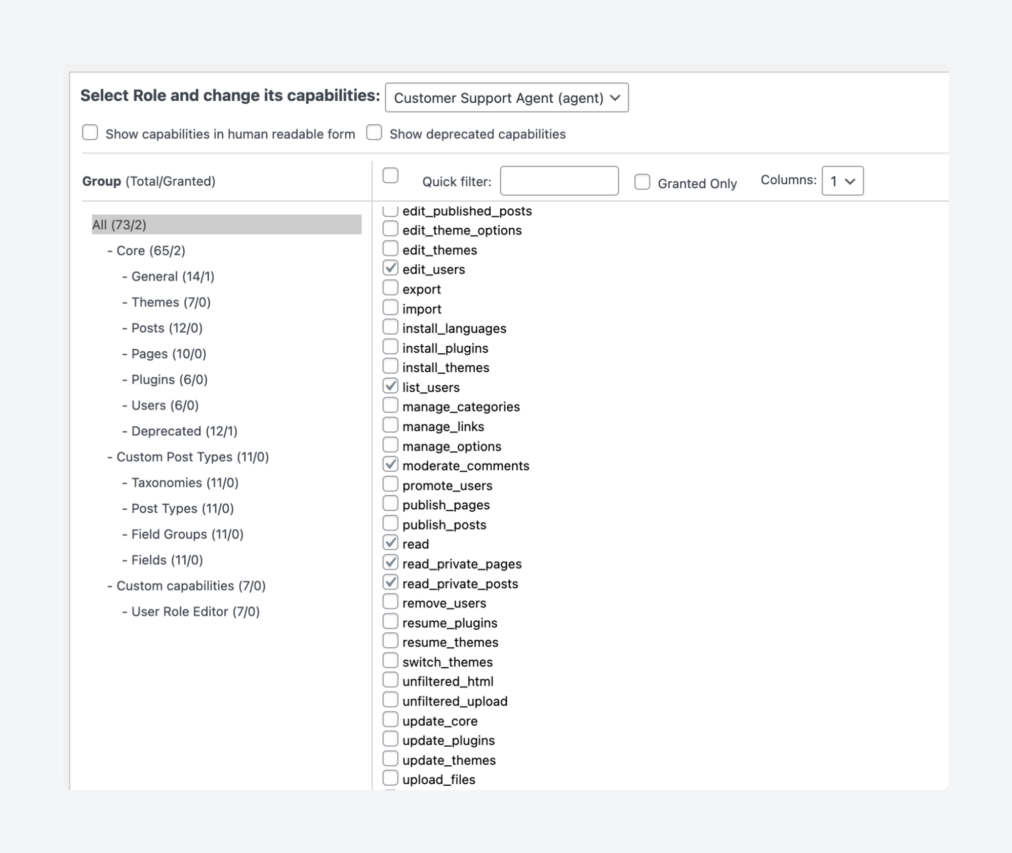 Adding capabilities to a new WordPress user role